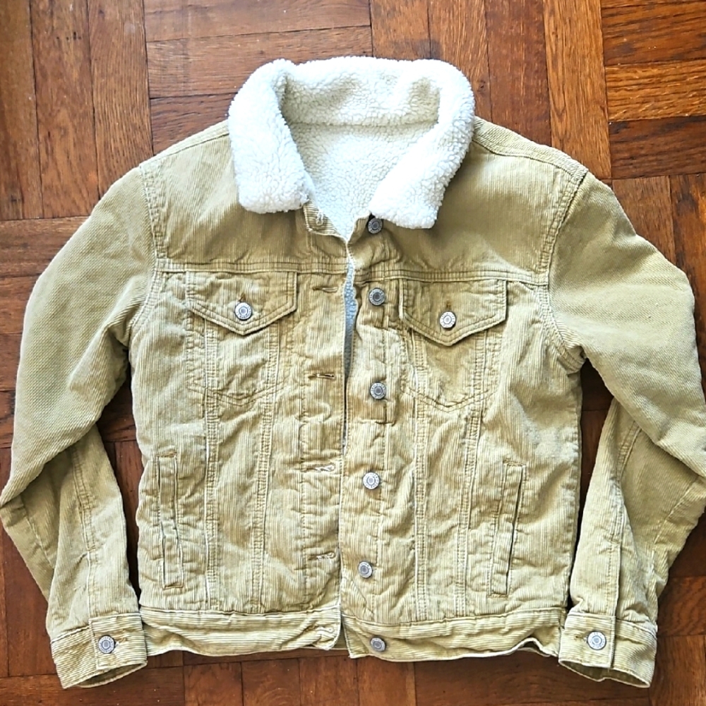 John GALT sz S Tan Corduroy Jacket with White Sherpa Collar
